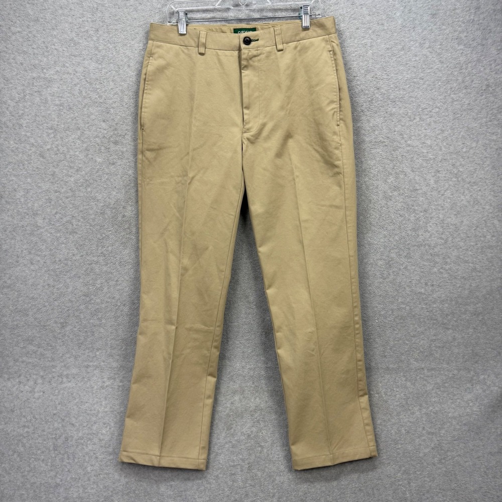 Orvis Chino Pants Mens 33x32 Tan Khakis Flat Front Straight Twill Heavy Preppy